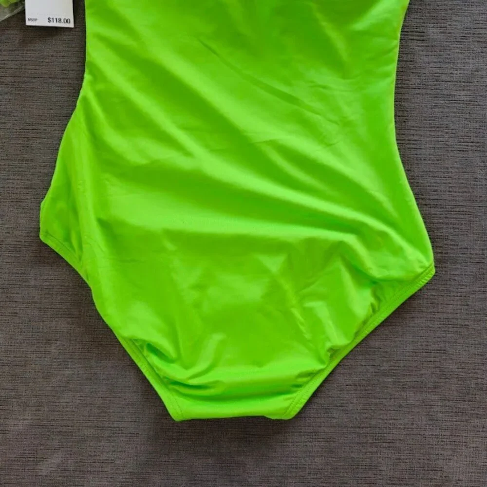 NWT Michael Kors Green One-Shoulder Gold Accent Ring One-lPiece Swimsuit Size 6
